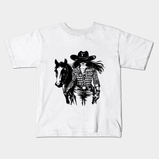 western cowgirl leading horse Kids T-Shirt